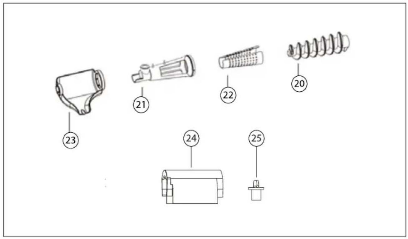 Technical diagram showing exploded view of mechanical components with numbered labels