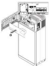Technical diagram of an air conditioner unit with labeled components and internal wiring connections