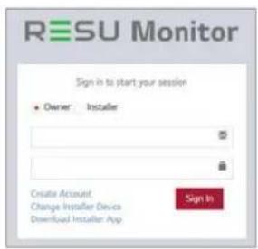 RESU Monitor Sign in to start your session • Owner Installer Create Account Change Installer Device Download Installer App Sign In