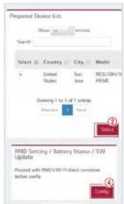 Prepared Device List Share to Service Search Select in Country City Model United States Sun State RESOURCES PRIVATE Showing 1 to 2 of 3 orders Production Red PMD Setting / Battery Status / SW Update Printed with PMD/WWI direct connection before confirms Entry