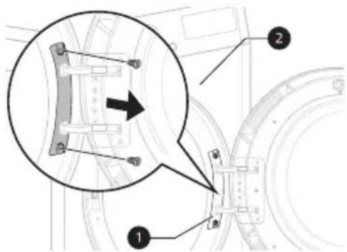 Technical diagram showing mechanical assembly with labeled parts and an inset magnified view of a component detail.