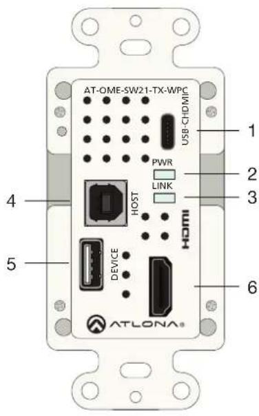 AT-OME-SW21-TX-WPC USB-CHDMI PWR LINK HOST HDMI 4 5 DEVICE 6 ATLONA®