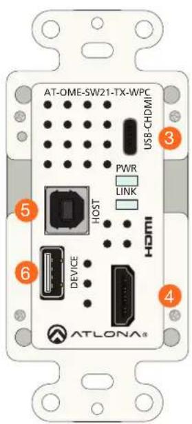 AT-OME-SW21-TX-WPC USB-CHDMI PWR LINK HOST HDMI 6 DEVICE ATLONA®