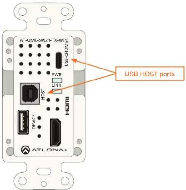 AT-OME-SW21-TX-WPC USB-CHDMI PWR LINK HOST HDMI DEVICE ATLONA® USB HOST ports