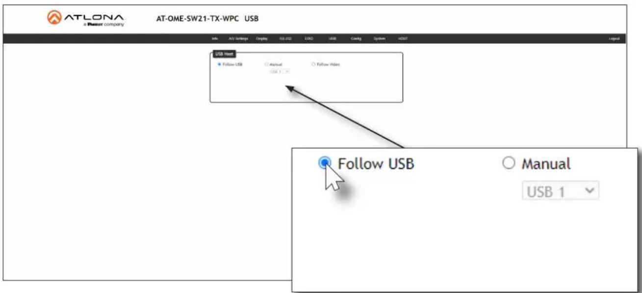 ATLONA • Plesur company AT-OME-SW21-TX-WPC USB USB Insert Follow USB Manual Follow Video USB 1 Follow USB Manual USB 1