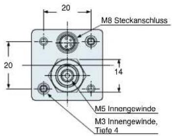 M8 Steckanschluss 20 20 14 M5 Innengewinde M3 Innengewinde, Tiefe 4