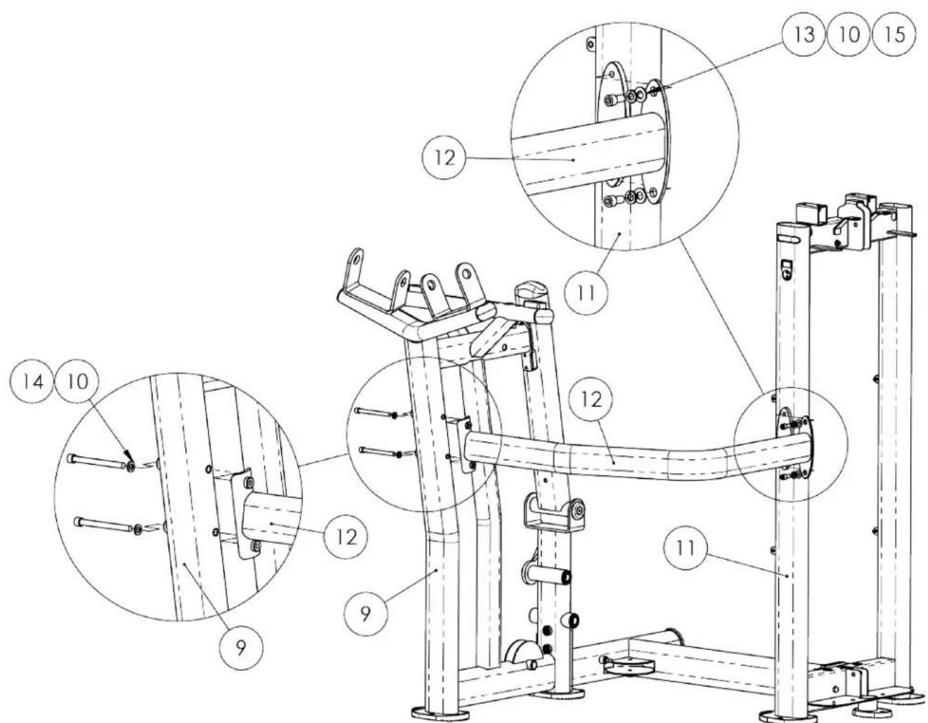 Technical diagram of a mechanical device with numbered components and exploded views, likely for assembly or maintenance instructions.