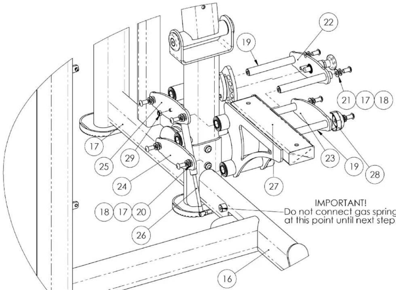 IMPORTANT! Do not connect gas spring at this point until next step.