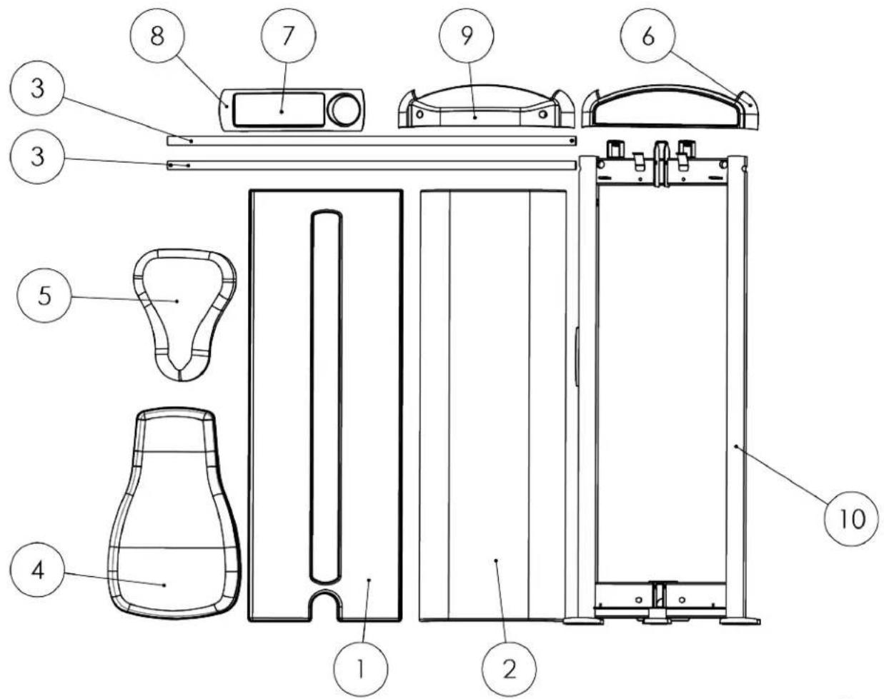 Technical diagram of a device with numbered components for identification and assembly reference.
