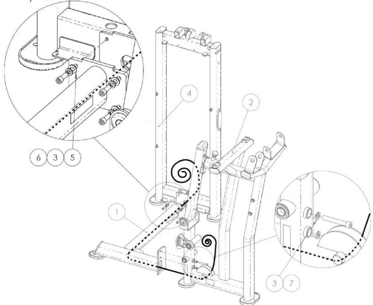 Technical diagram of a mechanical device with numbered components and exploded views, likely for assembly or maintenance instructions.