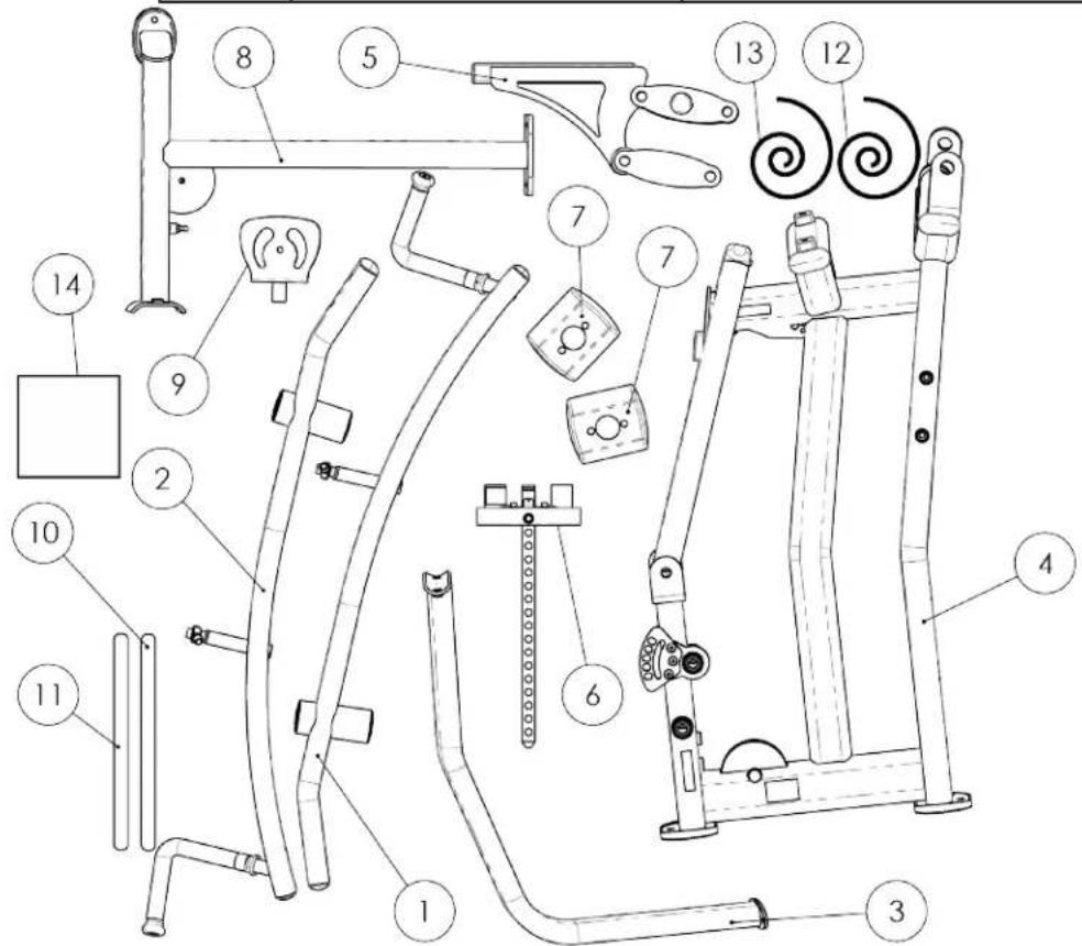 Technical diagram of a fitness apparatus with numbered components for identification