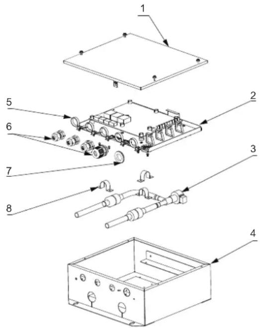 Exploded view diagram of an electronic device with numbered parts for identification