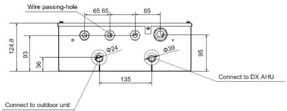 Wire passing-hole 65 65 65 124.8 93 36 Φ24 Φ39 95 135 Connect to outdoor unit Connect to DX AHU