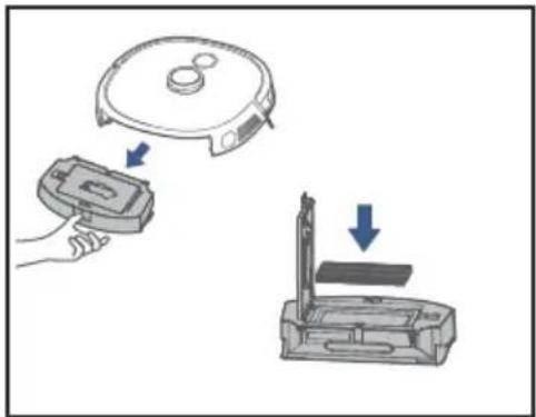 Diagram showing a robotic device being placed on top of a device, with arrows indicating the process.