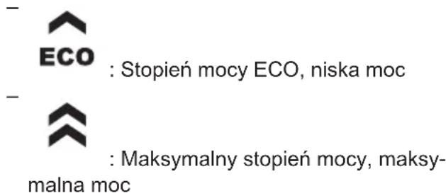 ECO : Stopień mocy ECO, niska moc Maksymalny stopień mocy, maksymalna moc