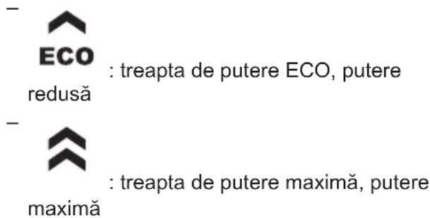 ECO : treapta de putere ECO, putere redusă maximă : treapta de putere maximă, putere