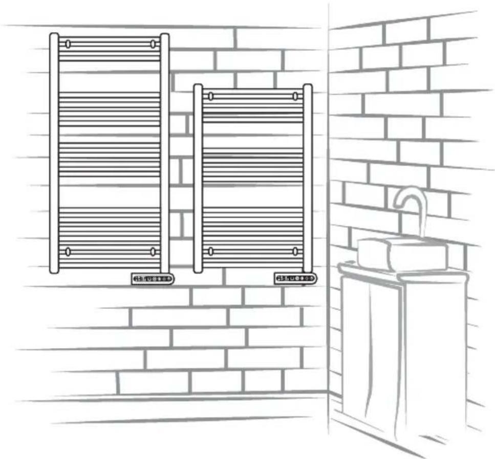 Line drawing of a bathroom with two grilles and a sink, no text or symbols present