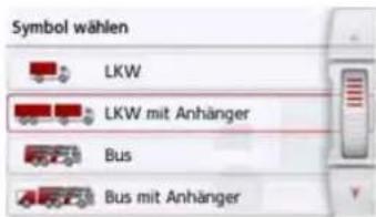 Symbol wählen LKW LKW mit Anhänger Bus Bus mit Anhänger