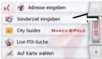 Adresse eingeben Sonderziel eingeben City Guides MARCO POLO Live POI-Suche Auf Karte wählen