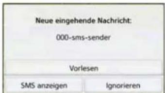Neue eingehende Nachricht: 000-sms-sender Vorlesen SMS anzeigen Ignorieren