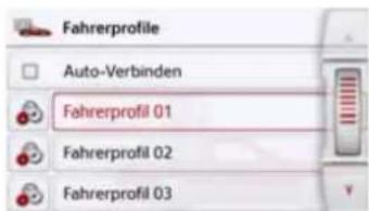 Fahrerprofile Auto-Verbinden Fahrerprofil 01 Fahrerprofil 02 Fahrerprofil 03