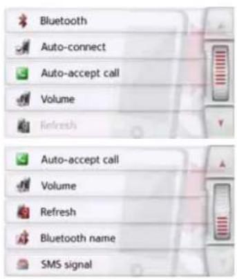 Bluetooth Auto-connect Auto-accept call Volume Refresh Auto-accept call Volume Refresh Bluetooth name SMS signal
