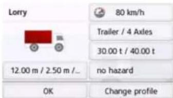 Lorry 80 km/h Trailer / 4 Axles 30.00 t / 40.00 t 12.00 m / 2.50 m /_ no hazard OK Change profile
