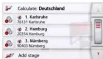 Calculate: Deutschland 1. Karlsruhe 76131 Karlsruhe 2. Hamburg 20354 Hamburg 3. Nürnberg 90403 Nürnberg Add stage