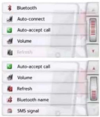 Bluetooth Auto-connect Auto-accept call Volume Refresh Auto-accept call Volume Refresh Bluetooth name SMS signal