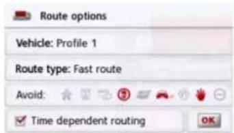 Route options Vehicle: Profile 1 Route type: Fast route Avoid: ✓ Time dependent routing OK