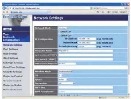 Prokson Setup Network Settings Network Mode: CHCP OR DHCP OFF IP Address: 20.006.1.38 Subnet Mask: 20.799.200.0 Default Security: 20.006.1.38 Projector Name: Projector 1 cpd connection (CCMP): cpd contact (LAMP): DSC Network Address: 54.4.4.4 Windows Mode: Internet X OS Speed: 400% Exception: OS WIP Any WPS Connection: WIP Any