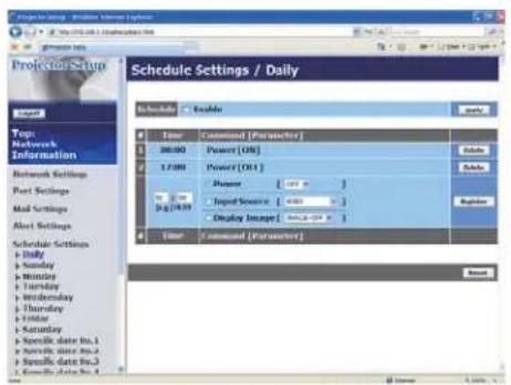 Schedule Settings / Daily Schedule Settings Time Command (Parameter) 00:00 Power (OK) 17:00 Power (OH) Phone 482 Input Source 482 Onlay Image 482 Time Command (Parameter)