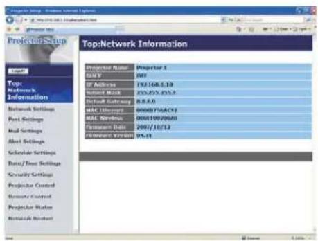 Prokton Setup Top:Network Information Projector Name Projector 1 BNT INF IP Address 192168.5.10 Service Block 370-273-273.0 Default Settings 8.8.8 MAC Location 00087/0AC/53 MAC Latitude 0008100/00080 Firmware Date 2007/10/12 Firmware Version 95-45