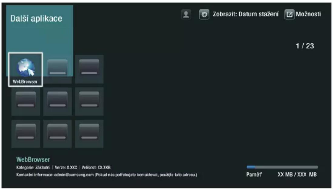 Další aplikace WebBrowser Zobrazit: Datum stažení Možnosti 1 / 23 WebBrowser Kategorie: Základní | Verze: X.XXX | Velikost: XX.XKB Kontaktní informace: admin@samsung.com (Pokud nás potřebujeta kontaktovat, použijte tuto adresu.) Paměť⁰ XX MB / XXX MB