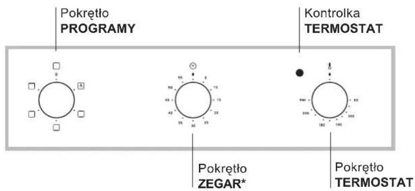 Pokrętło PROGRAMY Kontrolka TERMOSTAT Pokrętło ZEGAR* Pokrętło TERMOSTAT