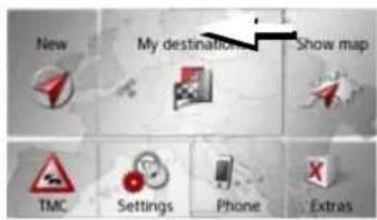 New My destination Show map TMC Settings Phone Extras