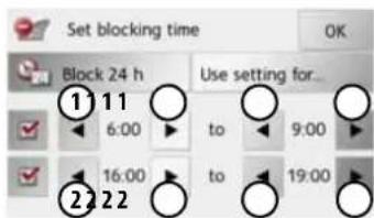 Set blocking time Block 24 h Use setting for... 1 11 6:00 to 9:00 16:00 to 19:00 2 22