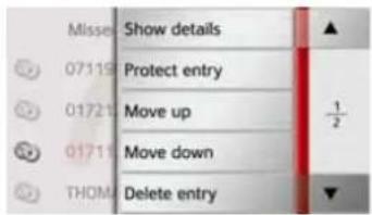 Misse Show details 07119 Protect entry 01721 Move up 01711 Move down THOM Delete entry