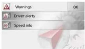 Warnings Driver alerts Speed info