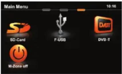 Main Menu 10:16 SD-Card F-USB DVB-T M-Zone off