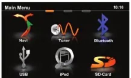 Main Menu 10:16 Navi Tuner Bluetooth USB iPod SD-Card