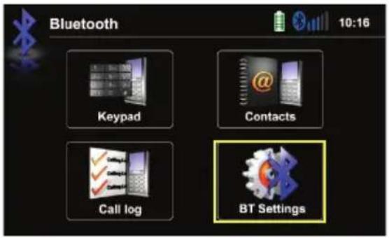 Bluetooth 10:16 Keypad Contacts Call log BT Settings