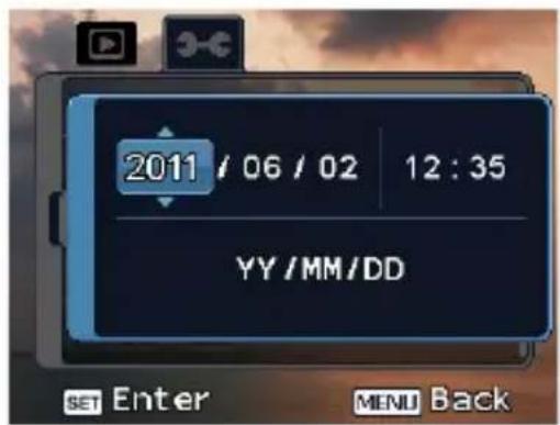 2011 / 06 / 02 12 : 35 YY/MM/DD SET Enter MENU Back