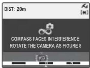 DIST: 20m COMPASS FACES INTERFERENCE ROTATE THE CAMERA AS FIGURE 8