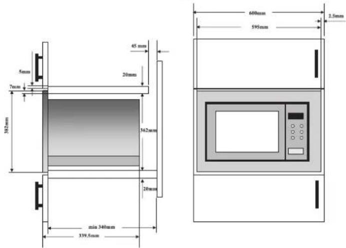 600mm 2.5mm 595mm 45 mm 20mm 70mm 382mm 362mm 20mm min 340mm 339.5mm