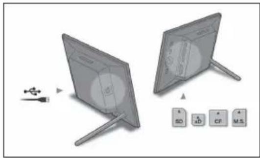 Illustration of two views of a flat-screen monitor with control buttons below (no text or symbols on the devices themselves)