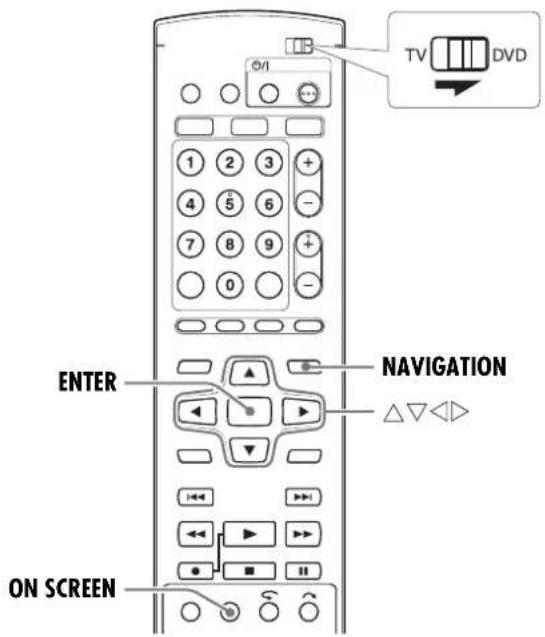 TV DVD 1 2 3 + 4 5 6 - 7 8 9 + 0 - - ENTER NAVIGATION ON SCREEN