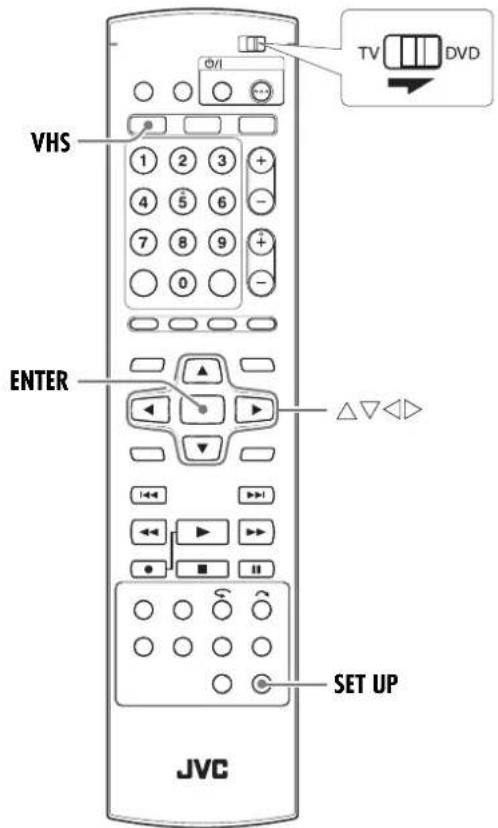 VHS 1 2 3 + 4 5 6 - 7 8 9 + 0 - - ENTER △▽▽▽ SET UP JVC
