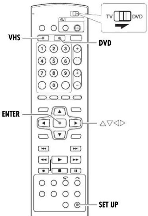 VHS, DVD, ENTER, SET UP, TV, DVD.