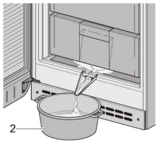 Diagram of a kitchen appliance with a bucket pouring liquid into a container (no text or symbols)